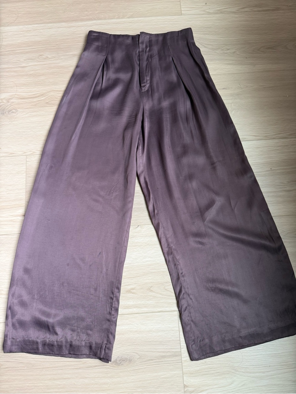 Zara Wide-Leg Satin pants - Plum Brown